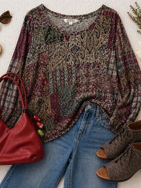 Northern Reflections Boho Patchwork Top Large